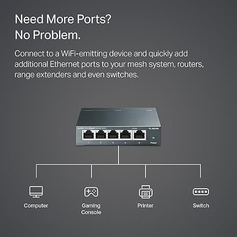 TP-Link TL-SG105, 5 Port Gigabit Unmanaged Ethernet Switch, Network Hub, Ethernet Splitter, Plug & Play, Fanless Metal Design, Shielded Ports, Traffic Optimization,Navy Blue