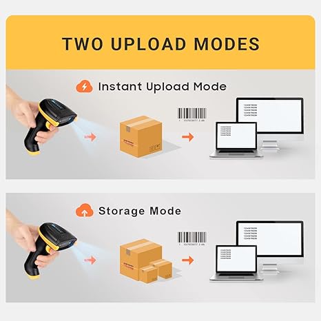 Tera Barcode Scanner Wireless Versatile 2-in-1 (2.4Ghz Wireless+USB 2.0 Wired) with Battery Level Indicator, 328 Feet Transmission Distance Rechargeable 1D Laser Bar Code Reader Handheld 5100 Yellow