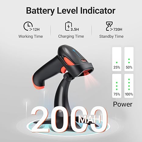 Tera Pro 2024 Newest Battery Level Indicator Wireless 1D 2D QR Barcode Scanner, 3 in 1 Works with Bluetooth & 2.4G Wireless & USB Wired, Barcode Reader with Vibration Alert HW0002