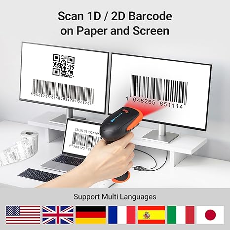 Tera Pro 2024 Newest Battery Level Indicator Wireless 1D 2D QR Barcode Scanner, 3 in 1 Works with Bluetooth & 2.4G Wireless & USB Wired, Barcode Reader with Vibration Alert HW0002