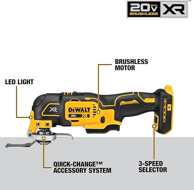 DEWALT 20V MAX XR Oscillating Tool Kit, 3-Speed (DCS356C1)