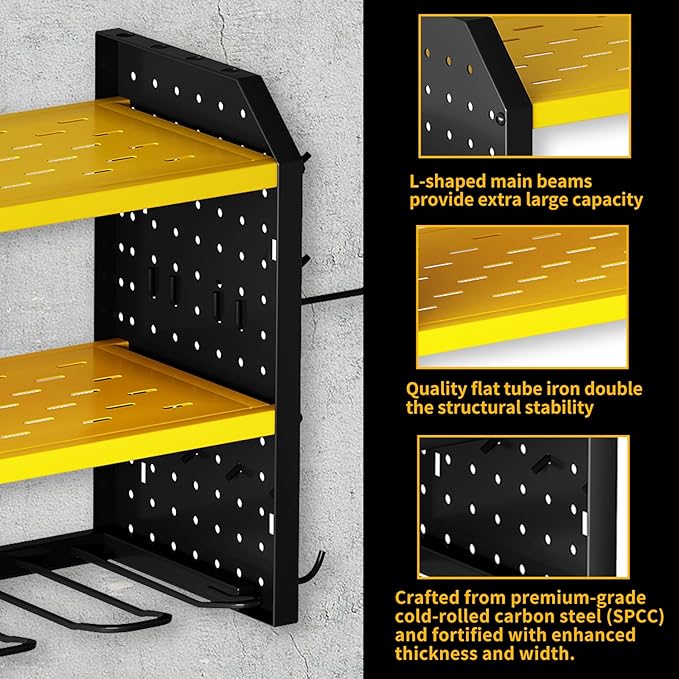 KAFAHOM Power Tool Organizer, 8 Drill Holder Wall Mount, 4 Layers Garage Tool Organizers and Storage Rack, Tool Shelf with Screwdriver/Plier/Hammer Holder