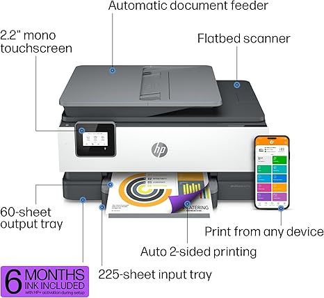 HP OfficeJet 8015e Wireless Color All-in-One Printer, 6 months of Instant Ink included