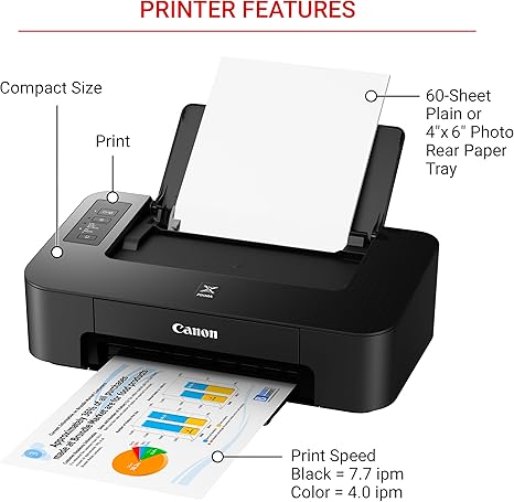 Canon TS202 Inkjet Photo Printer, Black (USB Required, not Included)