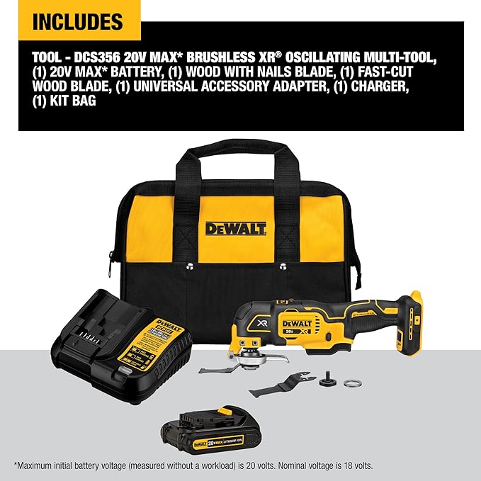 DEWALT 20V MAX XR Oscillating Tool Kit, 3-Speed (DCS356C1)