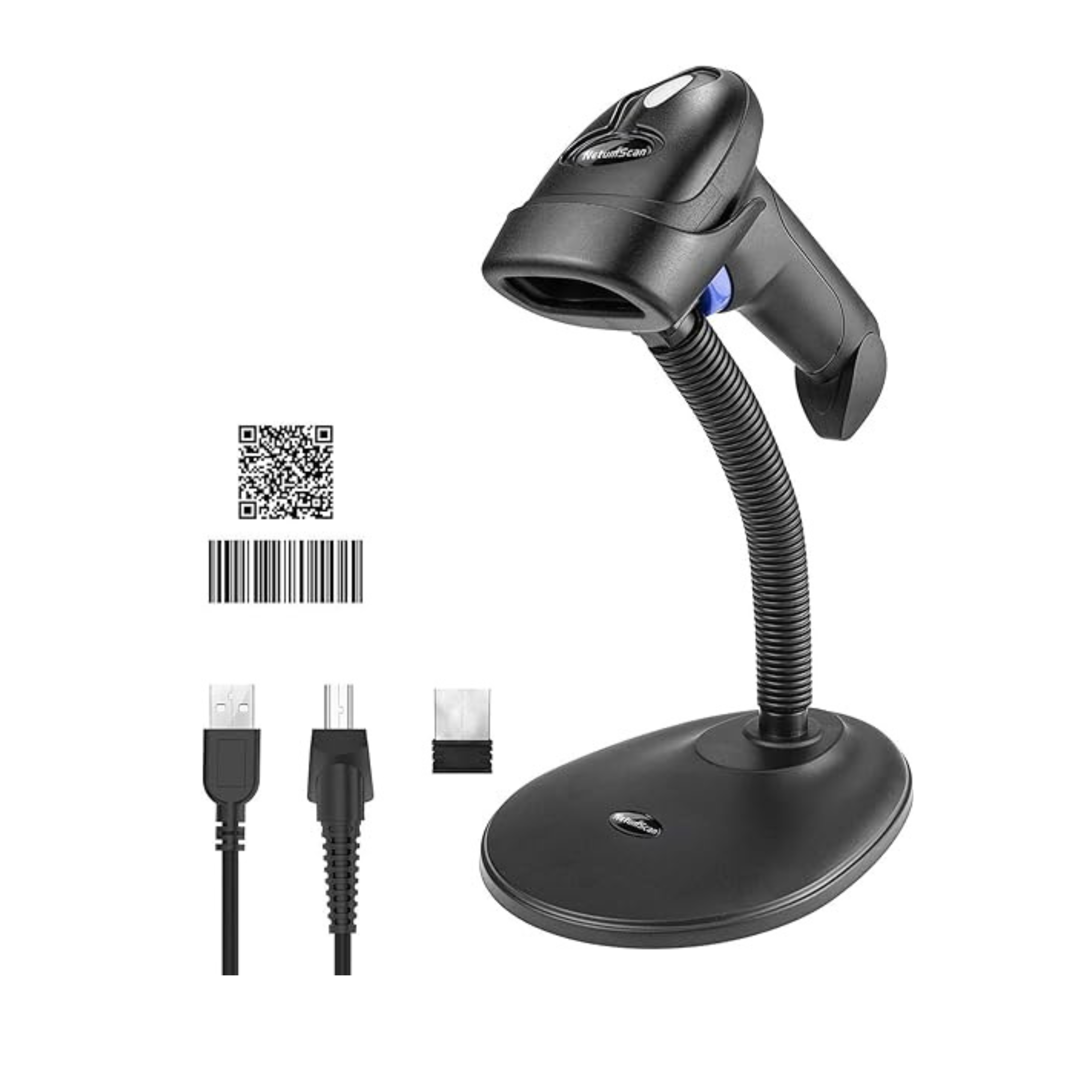 Wireless 1D 2D Barcode Scanner with Stand, NetumScan Portable Automatic QR Code Scanner Supports Screen Scan Handheld CMOS Image Bar Code Reader with USB Receiver for Warehouse POS and Computer