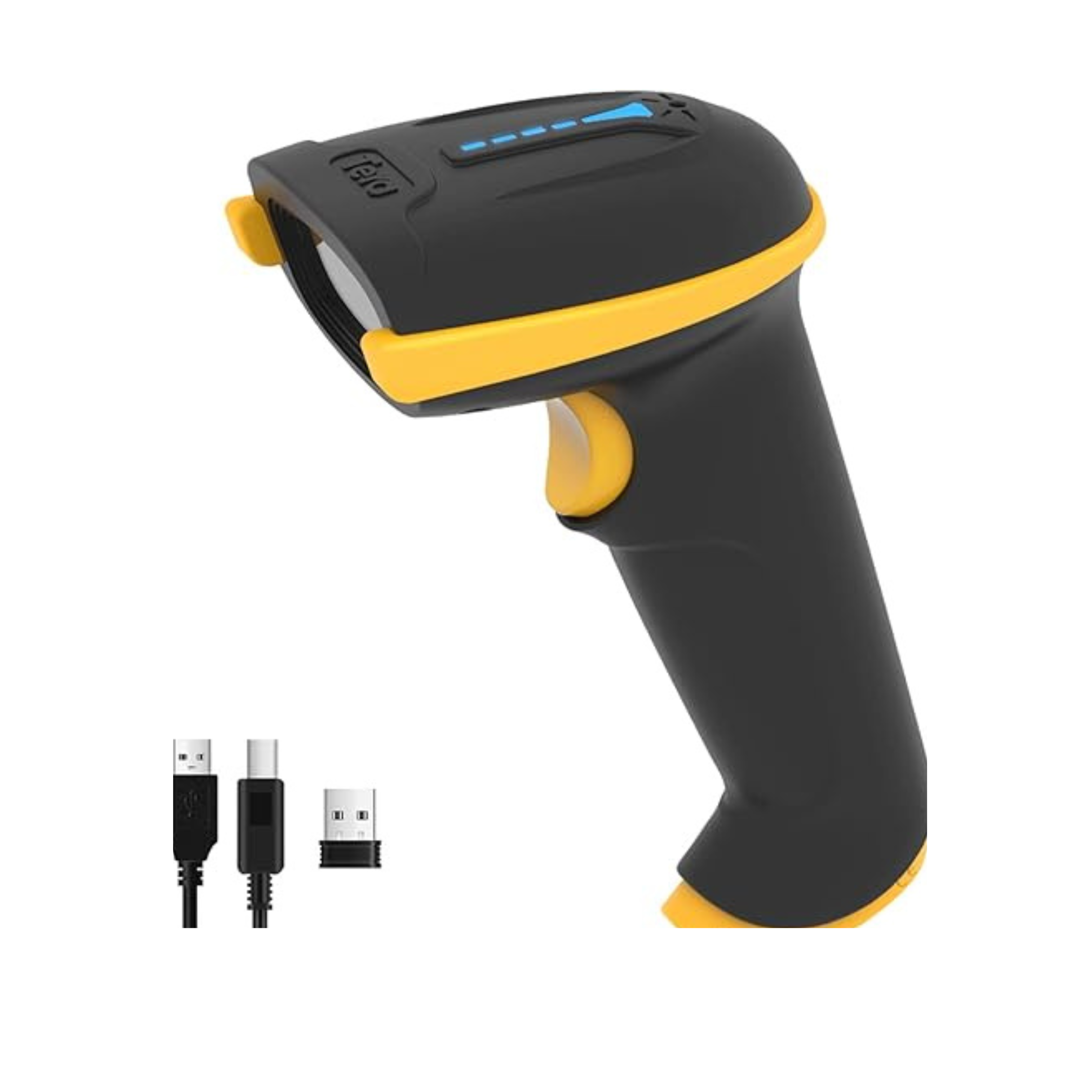 Tera Barcode Scanner Wireless Versatile 2-in-1 (2.4Ghz Wireless+USB 2.0 Wired) with Battery Level Indicator, 328 Feet Transmission Distance Rechargeable 1D Laser Bar Code Reader Handheld 5100 Yellow