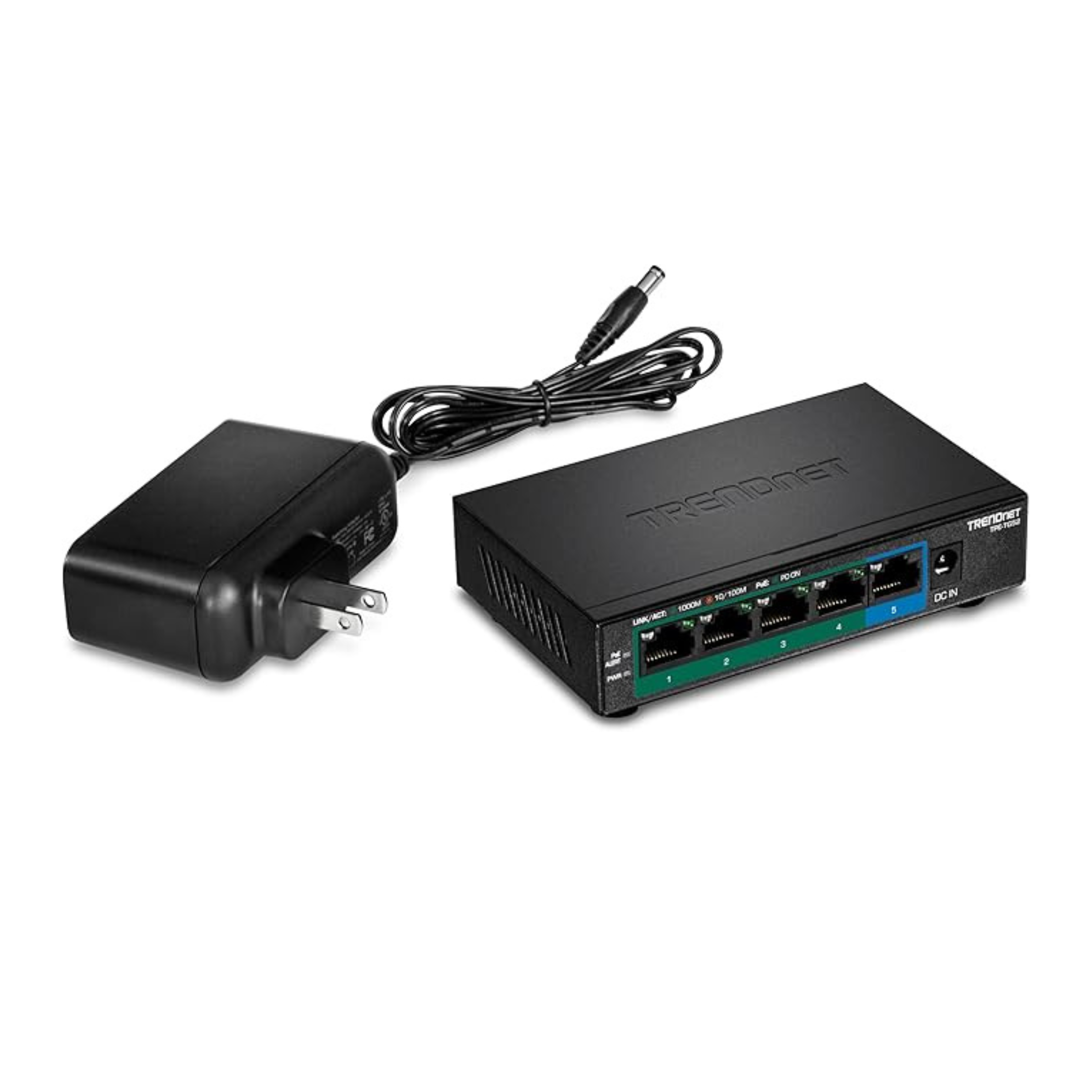 TRENDnet 5-Port Gigabit PoE+ Switch, 32W PoE Power Budget, 10Gbps Switching Capacity, IEEE 802.1p QoS, DSCP Pass-Through Support, Fanless, Wall Mountable, Lifetime Protection, Black, TPE-TG52