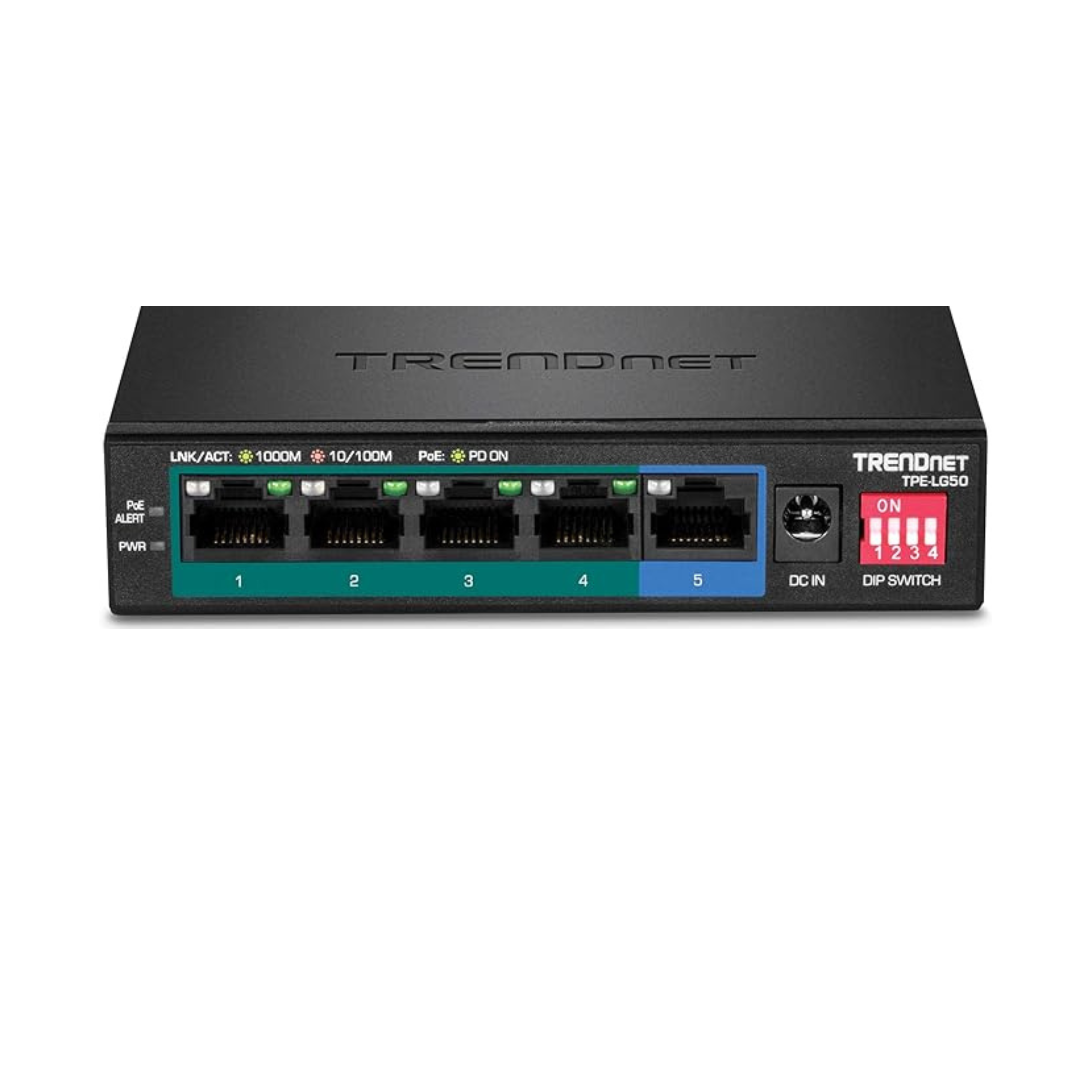 TRENDnet 5-Port Gigabit PoE+ Switch, 32W PoE Power Budget, 10Gbps Switching Capacity, IEEE 802.1p QoS, DSCP Pass-Through Support, Fanless, Wall Mountable, Lifetime Protection, Black, TPE-TG52