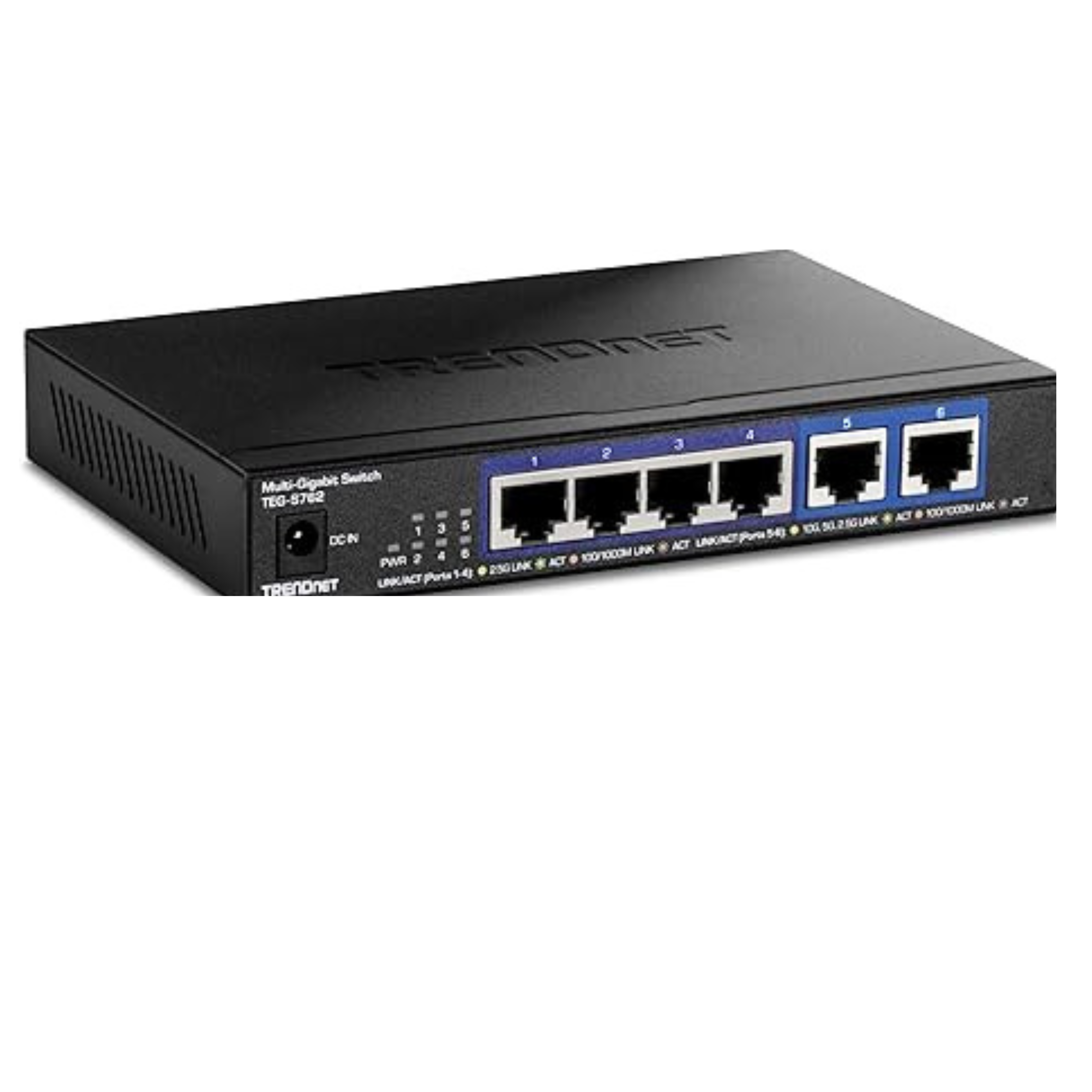 TRENDnet 6-Port 10G Switch, 4 x 2.5G RJ-45 BASE-T Ports, 2 x 10G RJ-45 Ports, 60Gbps Switching Capacity, Wall Mountable, 10 Gigabit Network Connections, Lifetime Protection, Black, TEG-S762